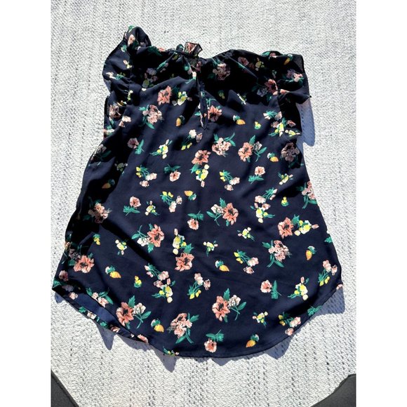 SIENNA Sky Blouse Small Blue Floral Ruffle keyhole Cap Sleeve Top Flowy Womens - Picture 5 of 7
